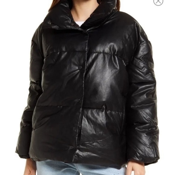 Vigoss Black Faux Leather Puffer Jacket - Picture 1 of 13